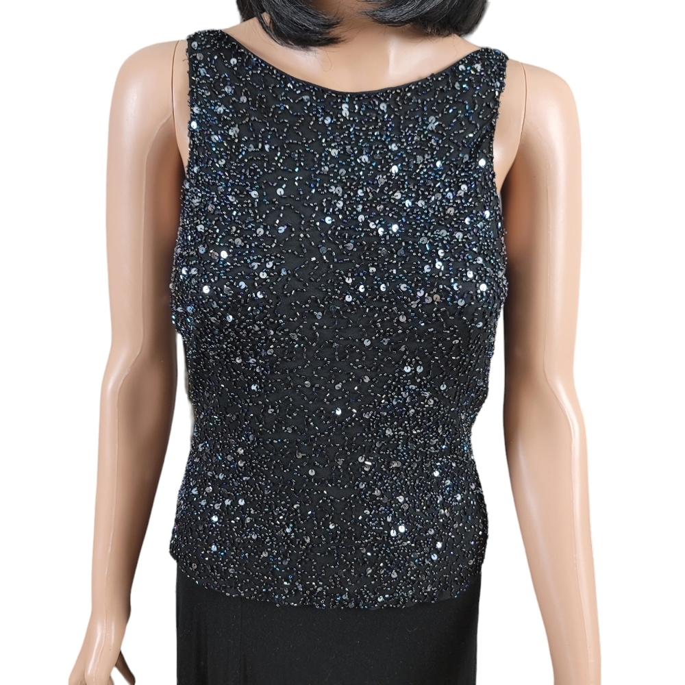 Papell Boutique Black Silk Beaded & Sequined Top - Picture 3 of 12